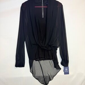 Doncaster Collection Women Black Sheer Layered Asymmetrical Blouse M296BL09 10M